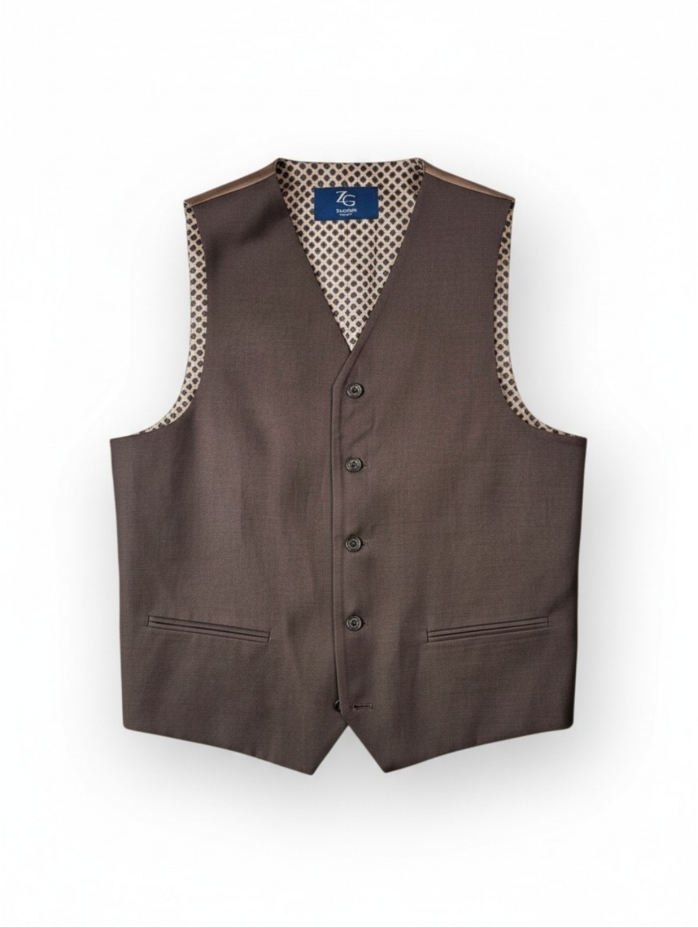 ZeGarie Uomo Brown 100% Wool Suit Vest Modern Fit Waistcoat